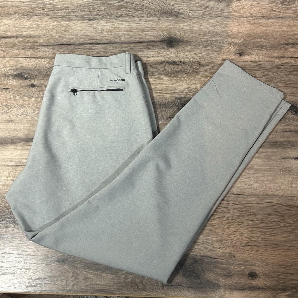 BONOBOS Golf Pants Mens 35x32 Slim Taper Light Grey Recycled Polyester Stretch